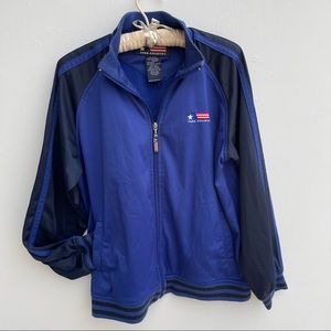 Free Country Track Varsity Jacket Full Zip Black Stripes XL